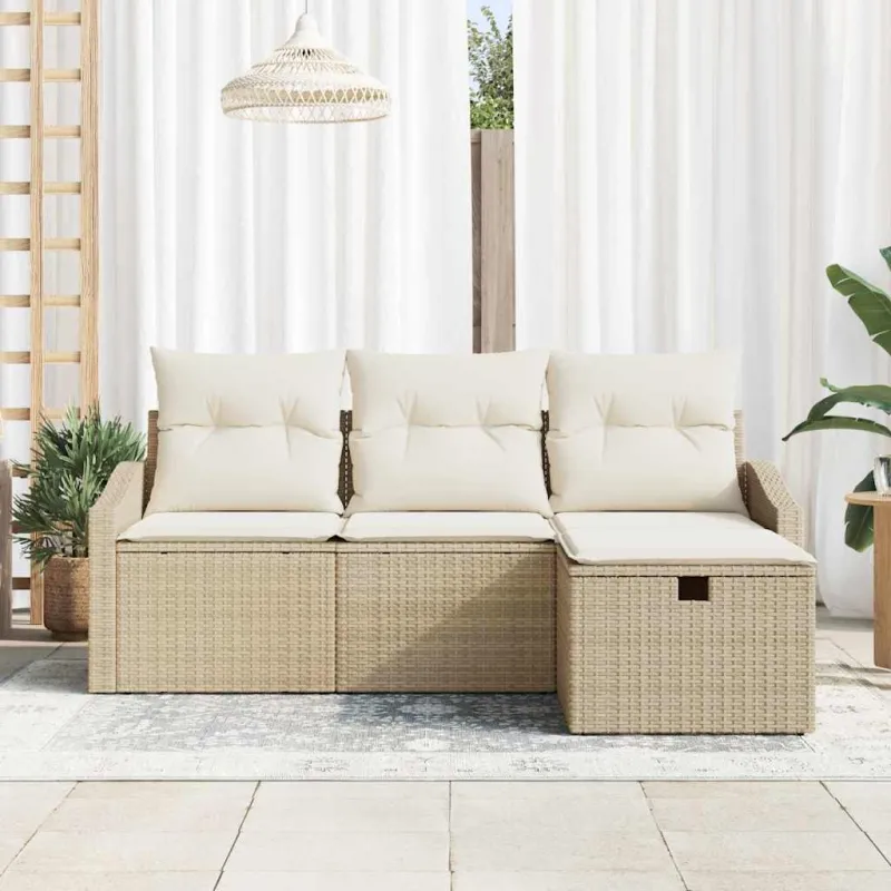 Sofos komplektas su pagalve 4 pcs Smėlio poliratanas