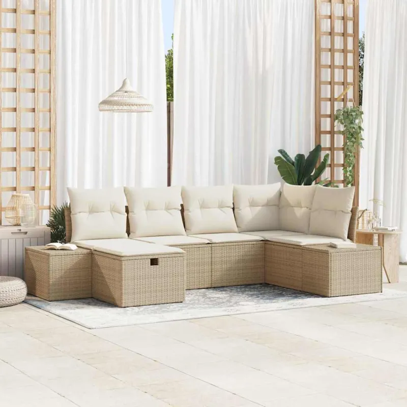 Sodo Sofų Rinkinys su pagalve 6 pcs Smėlio poliratanas