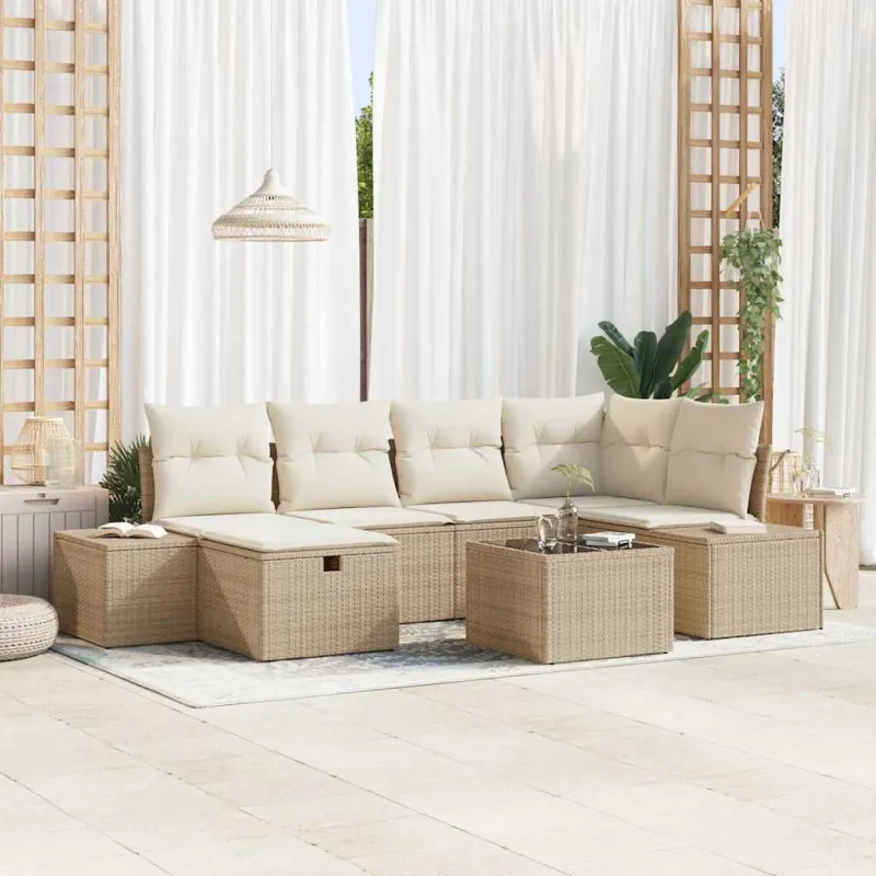 Sodo Sofų Rinkinys su pagalve 7 pcs Smėlio poliratanas