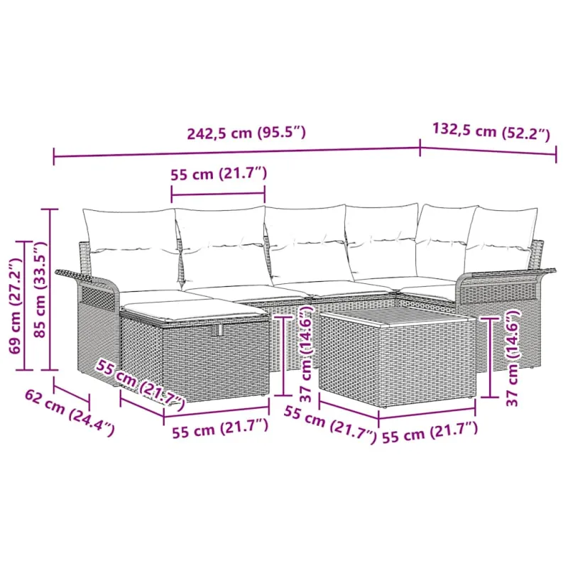 Sodo Sofų Rinkinys su pagalve 7 pcs Smėlio poliratanas