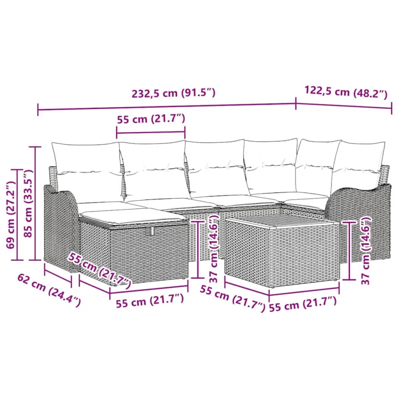 Sodo Sofų Rinkinys su pagalve 7 pcs Smėlio poliratanas