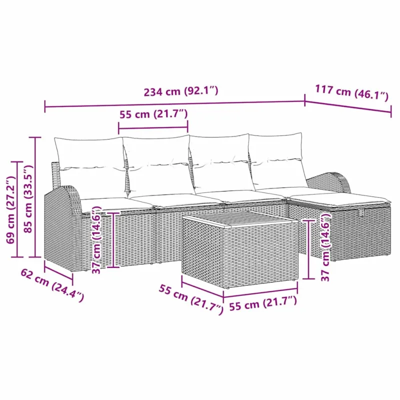 Sodo Sofų Rinkinys su pagalve 6 pcs Smėlio poliratanas