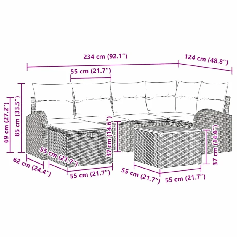 Sodo Sofų Rinkinys su pagalve 7 pcs Smėlio poliratanas