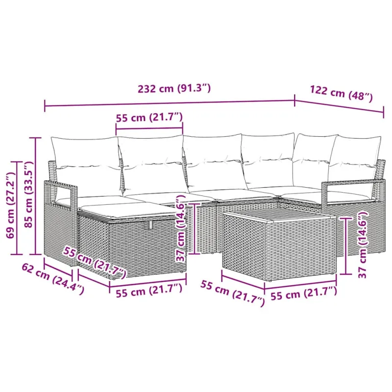 Sodo Sofų Rinkinys su pagalve 7 pcs Smėlio poliratanas