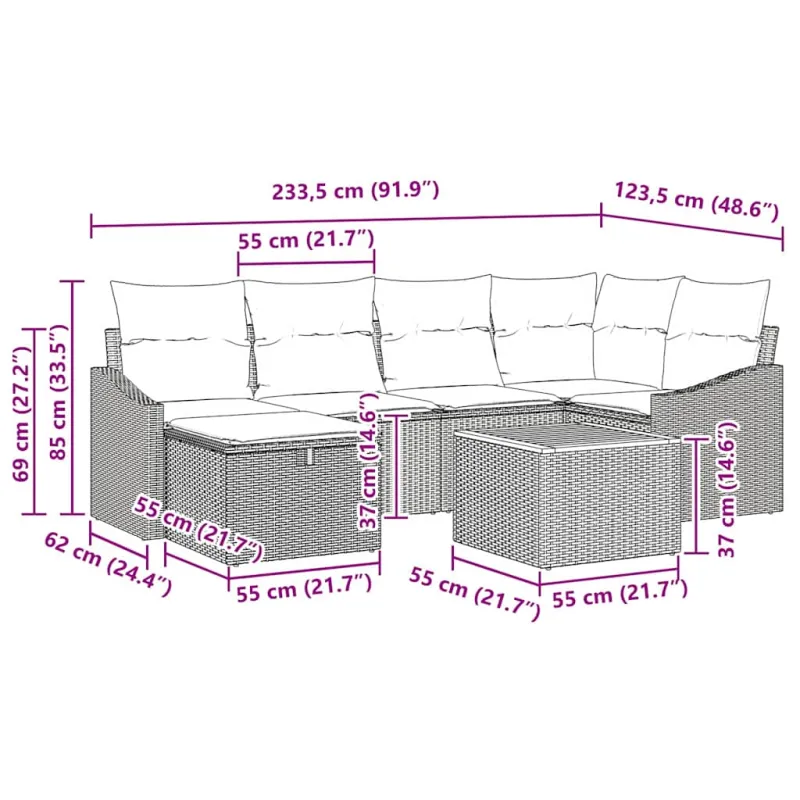 Sodo Sofų Rinkinys su pagalve 7 pcs Smėlio poliratanas