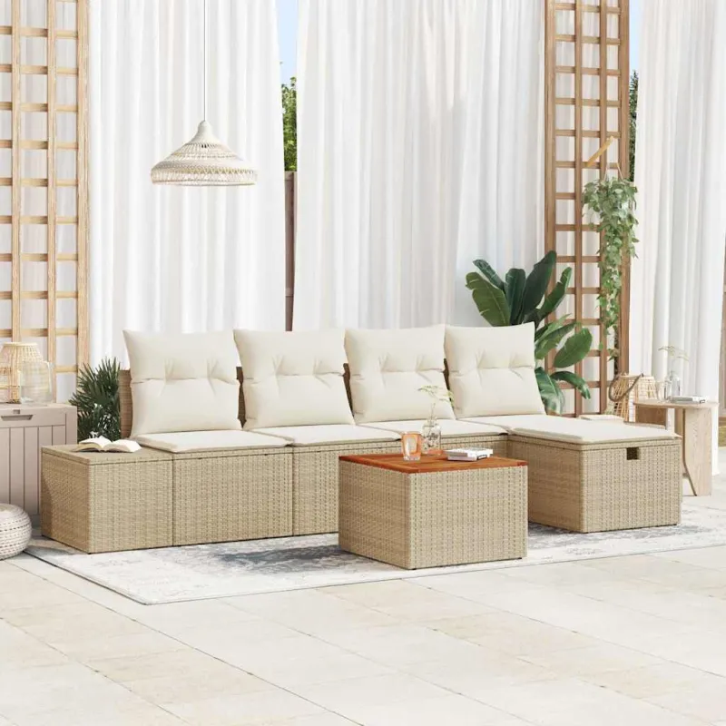 Sodo Sofų Rinkinys su pagalve 6 pcs Smėlio poliratanas