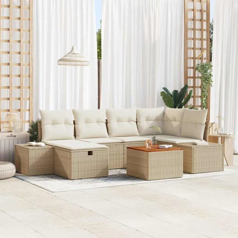 Sodo Sofų Rinkinys su pagalve 7 pcs Smėlio poliratanas