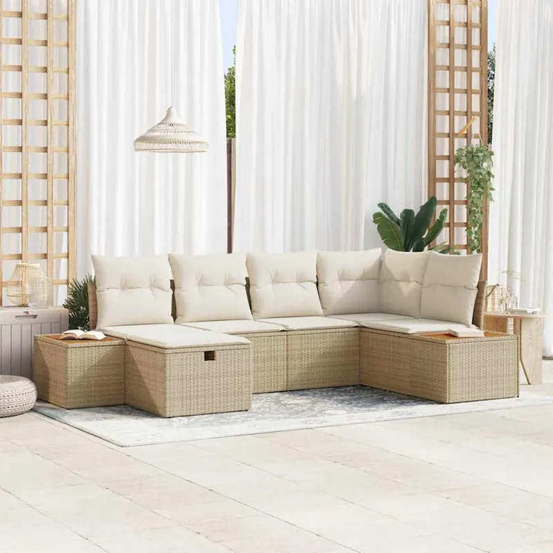 Sodo Sofų Rinkinys su pagalve 6 pcs Smėlio poliratanas