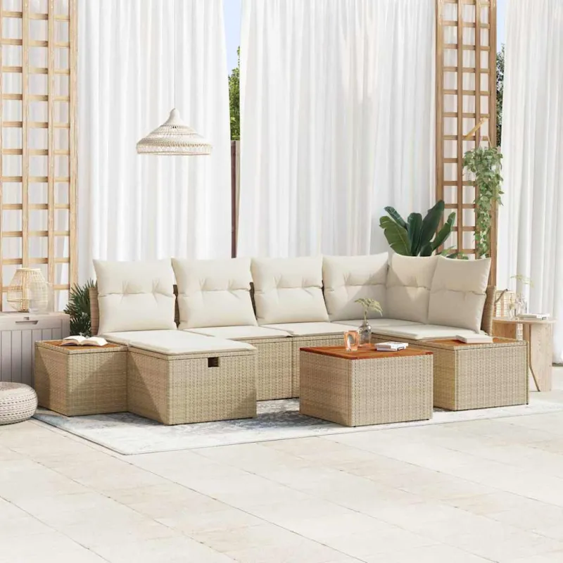 Sodo Sofų Rinkinys su pagalve 7 pcs Smėlio poliratanas