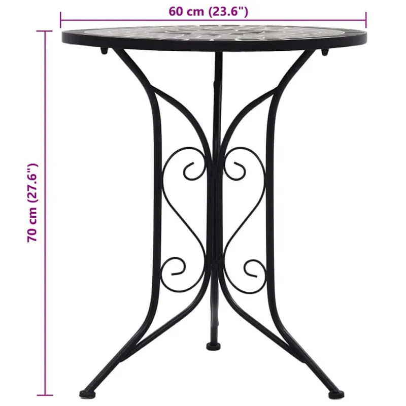 Mozaikkinen bistropöytä, harmaa, 60 cm, keramiikka