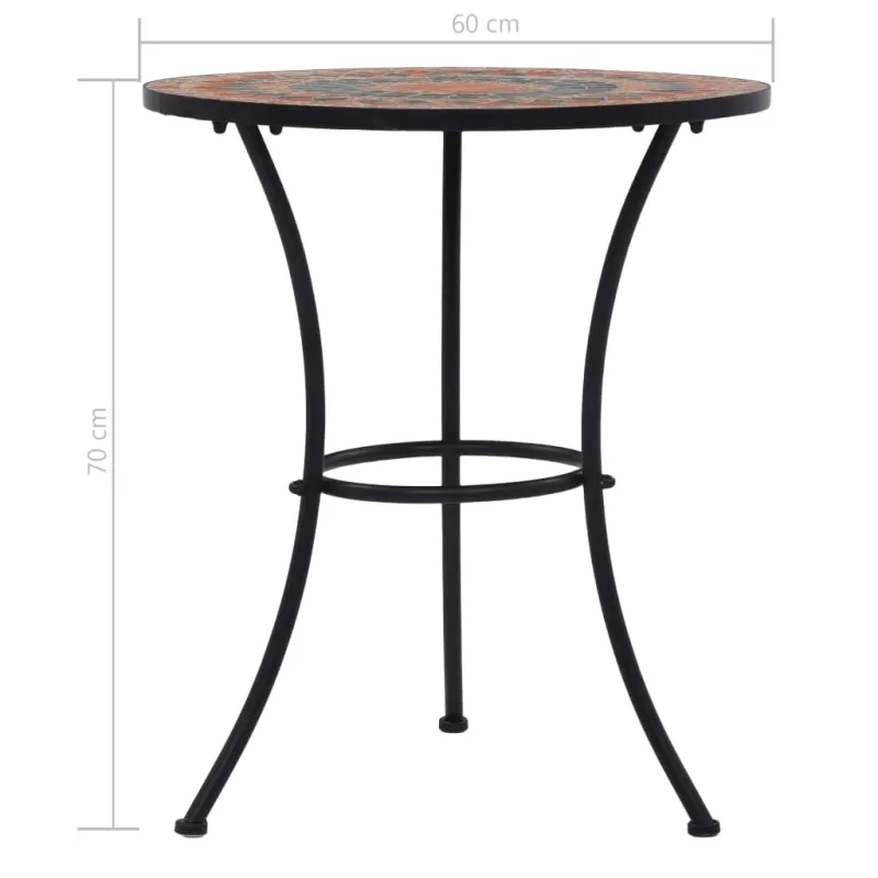 Mozaikkinen bistro-ruokapöytä, oranssi/harmaa, 60 cm, keramiikka