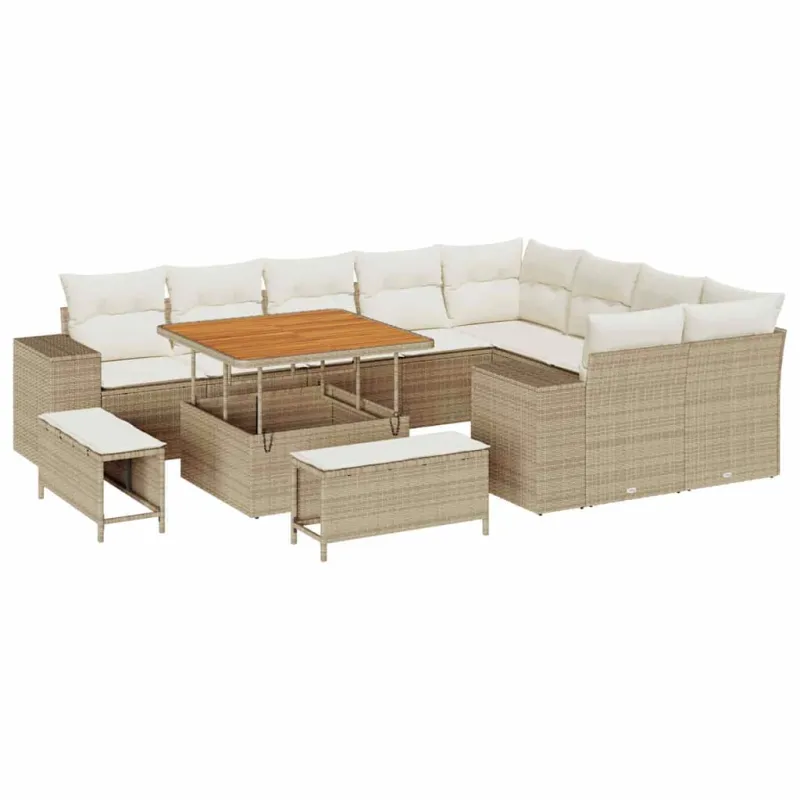 Sodo Sofų Rinkinys su pagalve 12 pcs Smėlio poliratanas