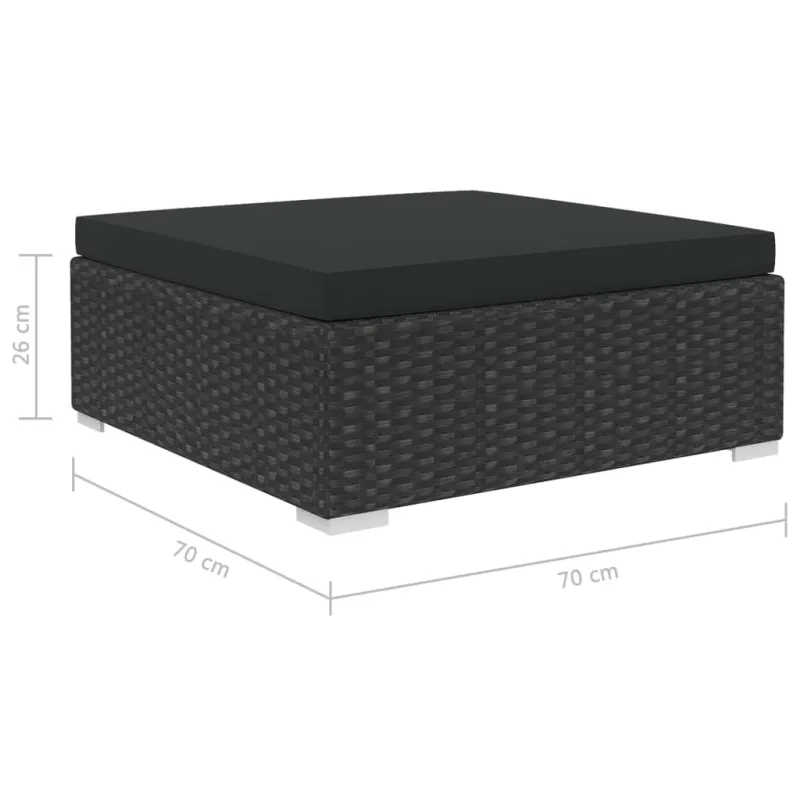 Sodo huonekalusetti tyynyineen, 10 osaa, musta, rattan