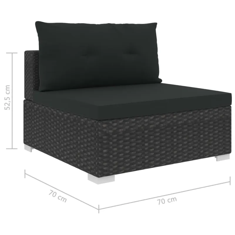 Sodo huonekalusetti tyynyineen, 10 osaa, musta, rattan