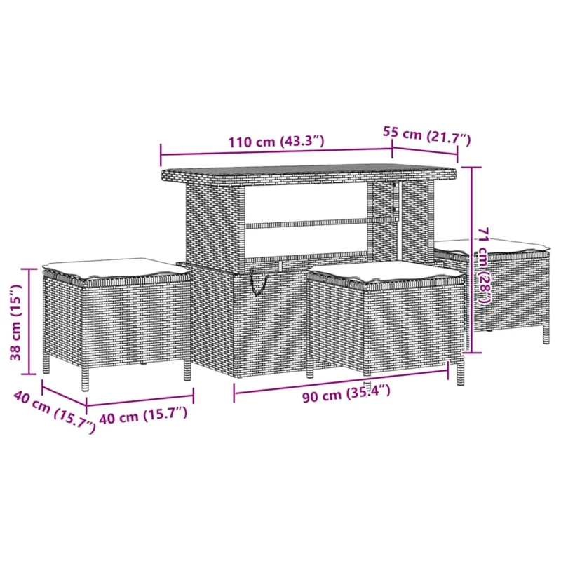 Sodo Sofų Rinkinys su pagalve 9 pcs Smėlio poliratanas