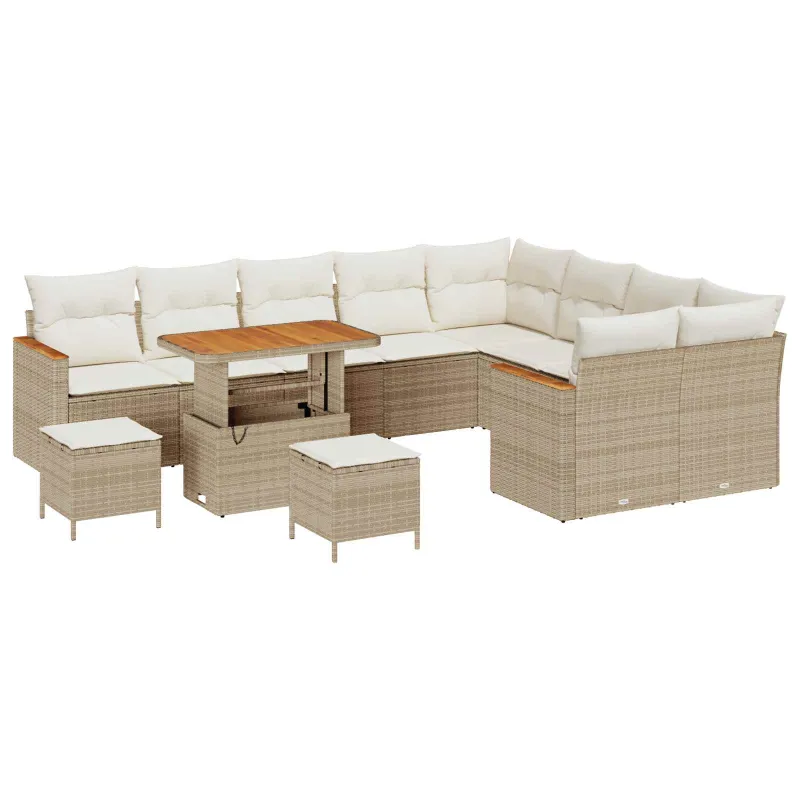 Sodo Sofų Rinkinys 12 pcs Smėlio poliratanas
