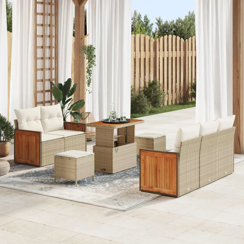 Sodo Sofų Rinkinys su pagalve 8 pcs Bežinė ir kreminė