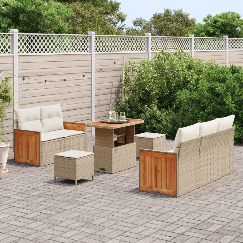 Sodo Sofų Rinkinys su pagalve 8 pcs Bežinė ir kreminė
