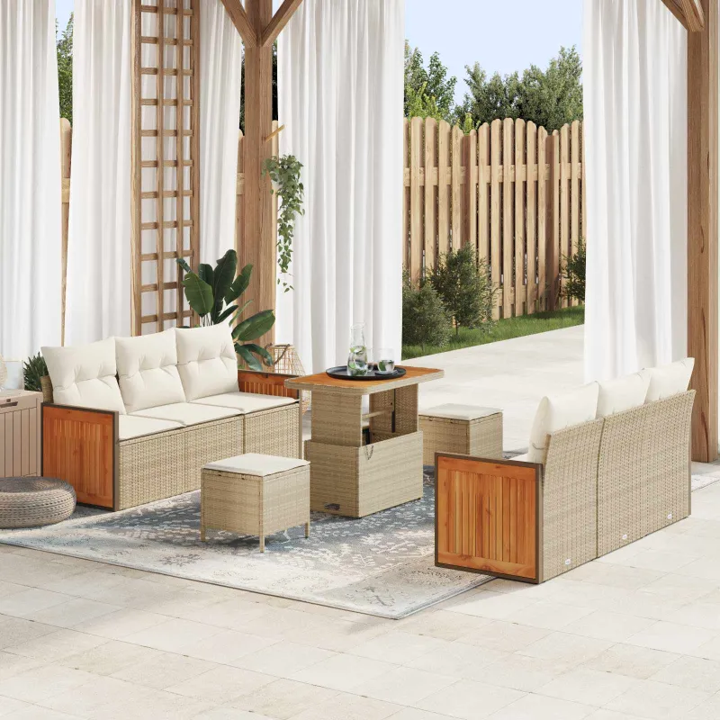 Sodo Sofų Rinkinys su pagalve 9 pcs Bežinė ir kreminė
