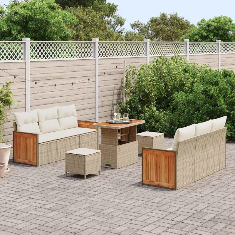 Sodo Sofų Rinkinys su pagalve 9 pcs Bežinė ir kreminė
