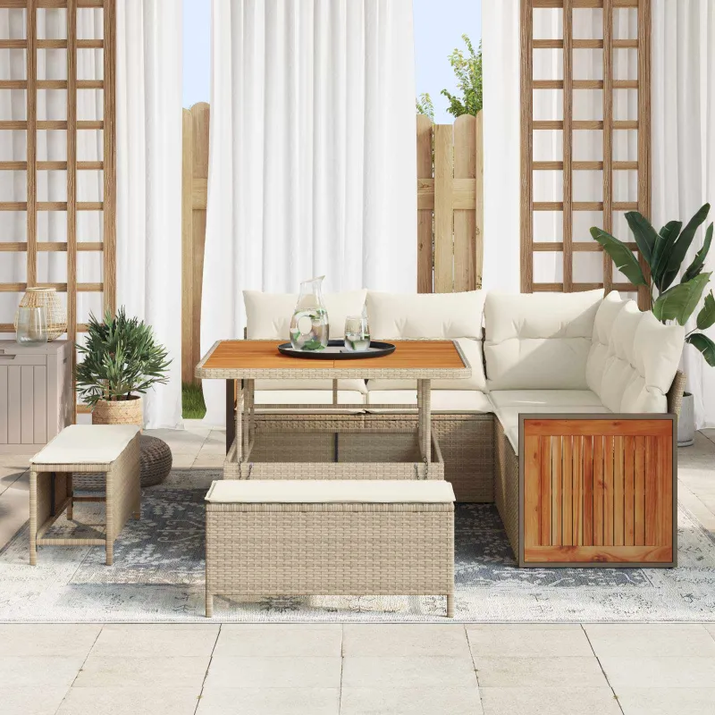 Sodo Sofų Rinkinys su pagalve 8 pcs Bežinė ir kreminė