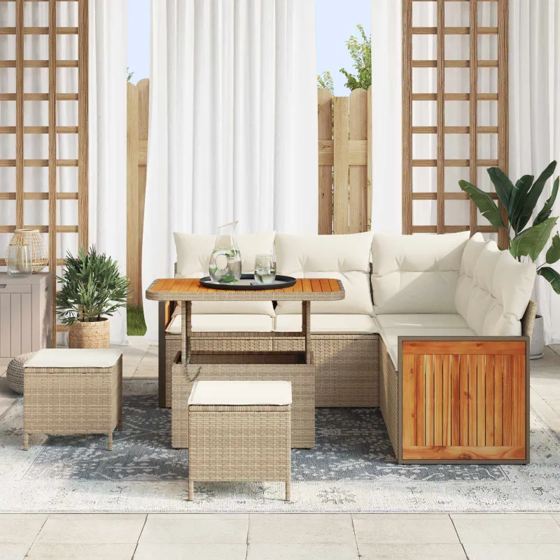 Sodo Sofų Rinkinys su pagalve 8 pcs Bežinė ir kreminė