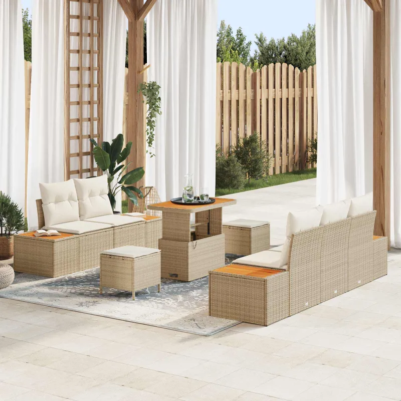 Sodo Sofų Rinkinys su pagalve 8 pcs Bežinė ir kreminė