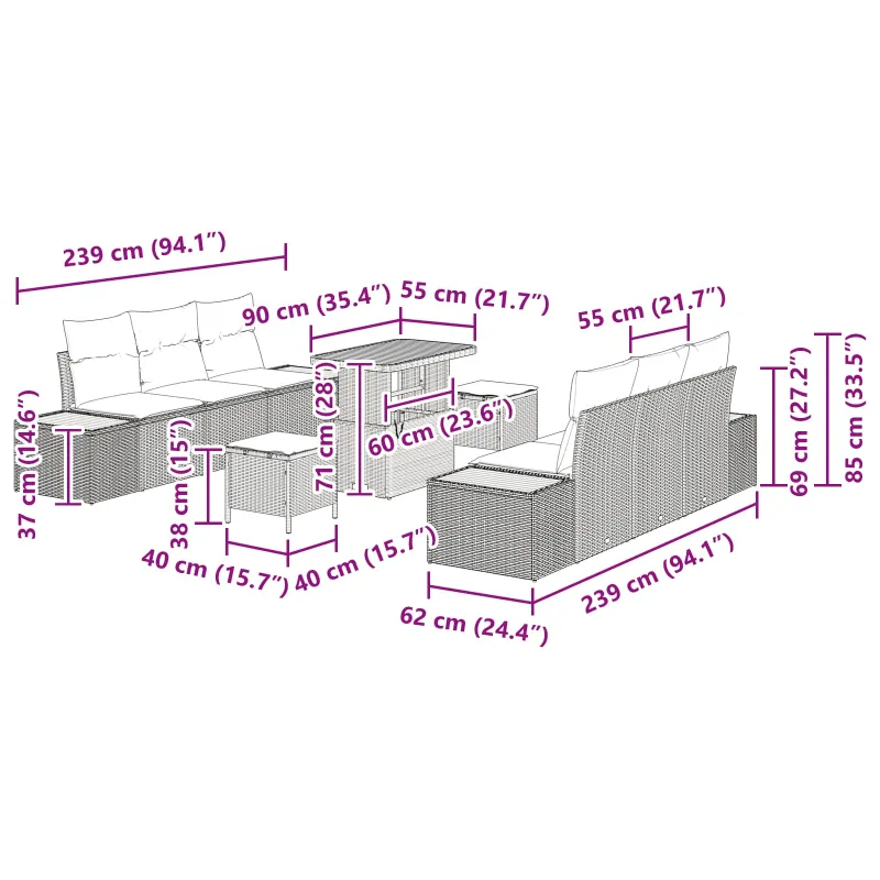 Sodo Sofų Rinkinys su pagalve 9 pcs Bežinė ir kreminė