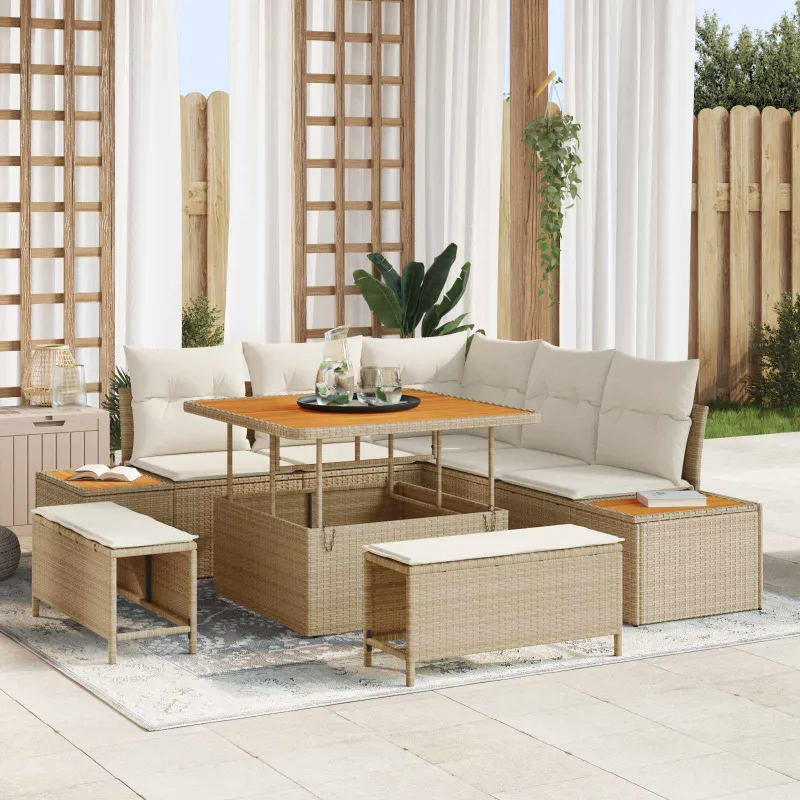 Sodo Sofų Rinkinys su pagalve 8 pcs Bežinė ir kreminė