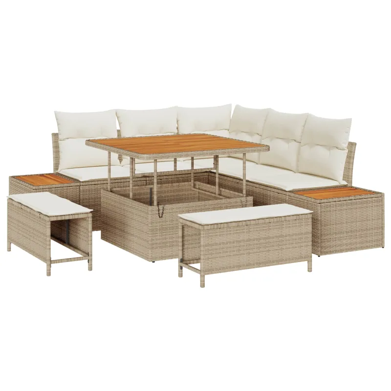 Sodo Sofų Rinkinys su pagalve 8 pcs Bežinė ir kreminė