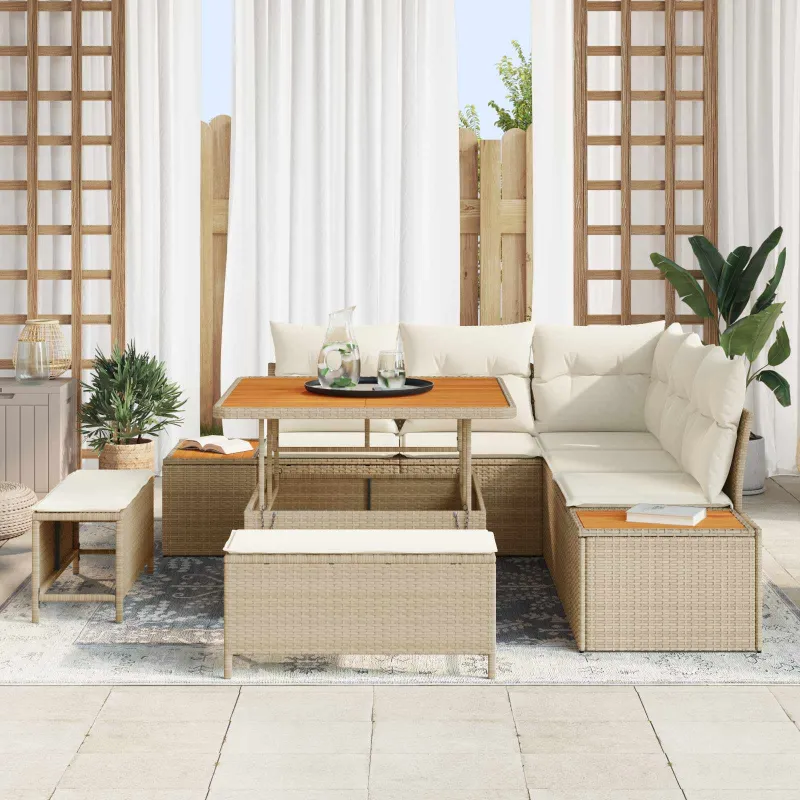 Sodo Sofų Rinkinys su pagalve 8 pcs Bežinė ir kreminė