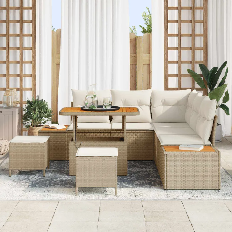 Sodo Sofų Rinkinys su pagalve 8 pcs Bežinė ir kreminė