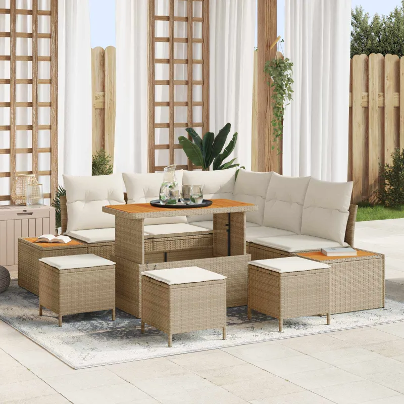 Sodo Sofų Rinkinys su pagalve 9 pcs Bežinė ir kreminė