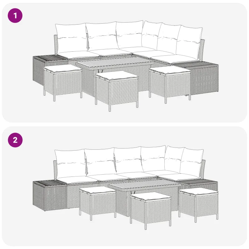Sodo Sofų Rinkinys su pagalve 9 pcs Bežinė ir kreminė