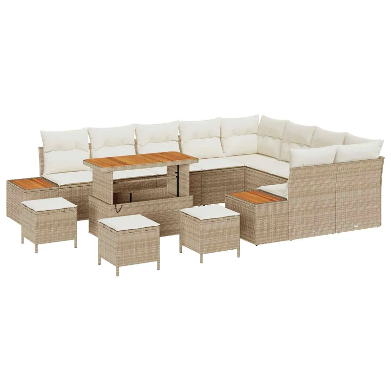 Sodo Sofų Rinkinys su pagalve 13 pcs Bežinė ir kreminė