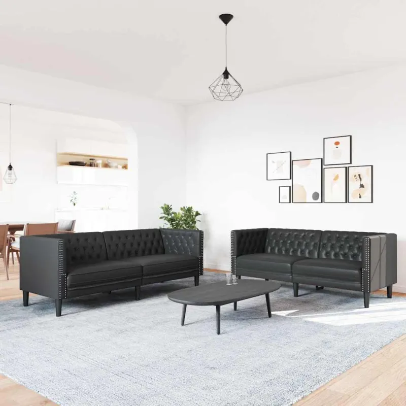 Svetainės sofa 2 pcs Juoda 194 x 74,5 x 70,5 cm Dirbtinė oda