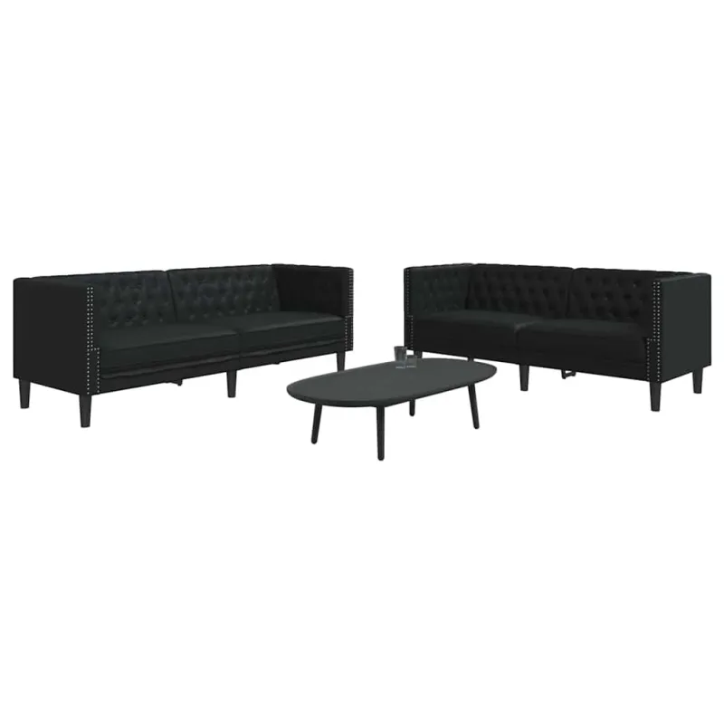 Svetainės sofa 2 pcs Juoda 194 x 74,5 x 70,5 cm Dirbtinė oda