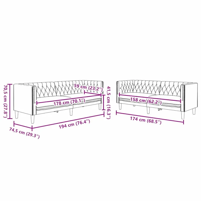 Svetainės sofa 2 pcs Juoda 194 x 74,5 x 70,5 cm Dirbtinė oda