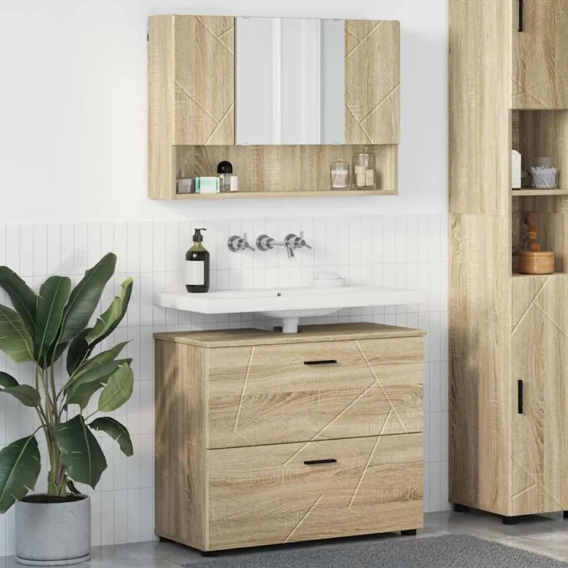 Vonios baldų rinkinys su stalčių 2 pcs Sonoma ąžuolas