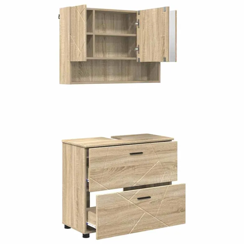 Vonios baldų rinkinys su stalčių 2 pcs Sonoma ąžuolas