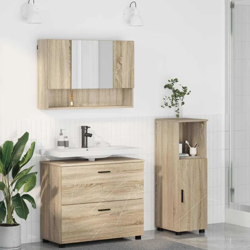 Vonios baldų rinkinys su stalčių 3 pcs Sonoma ąžuolas