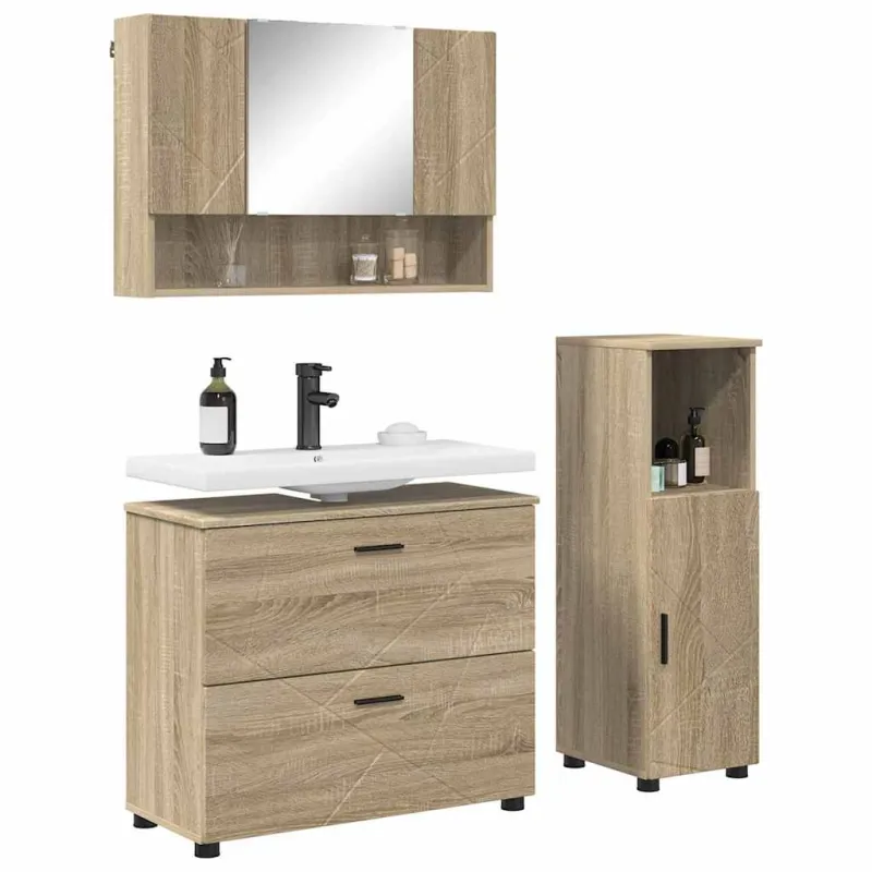 Vonios baldų rinkinys su stalčių 3 pcs Sonoma ąžuolas