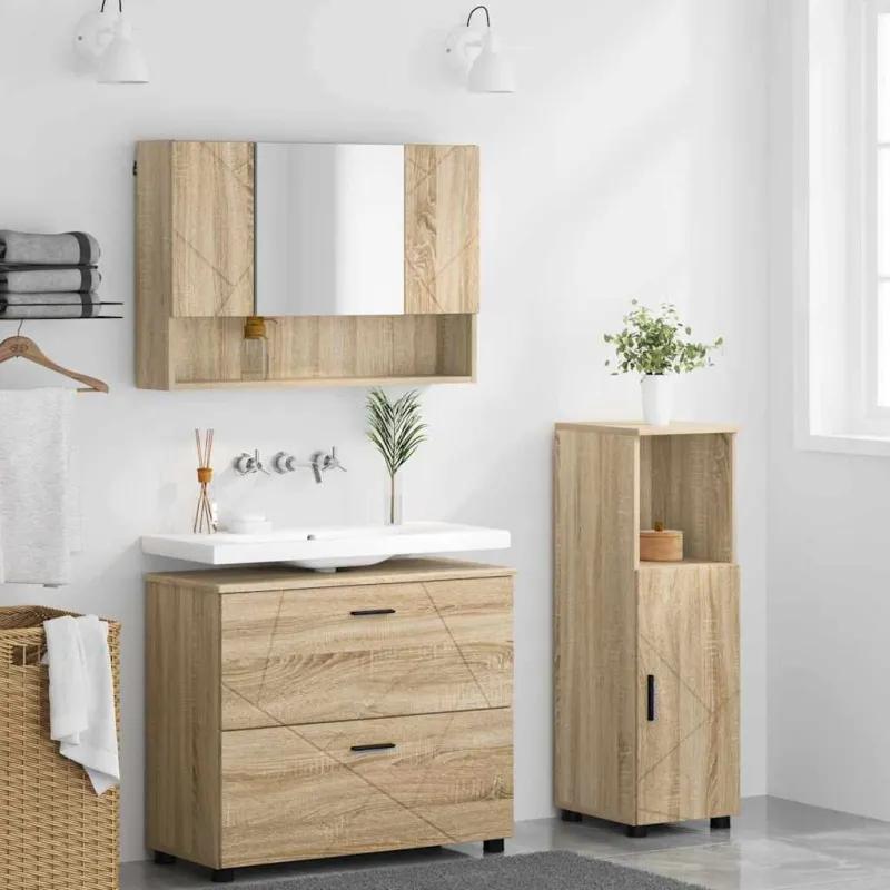 Vonios baldų rinkinys su stalčių 3 pcs Sonoma ąžuolas