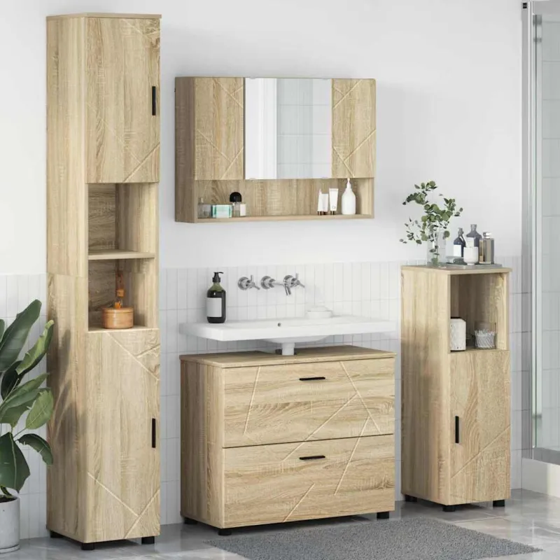 Vonios baldų rinkinys su stalčių 4 pcs Sonoma ąžuolas