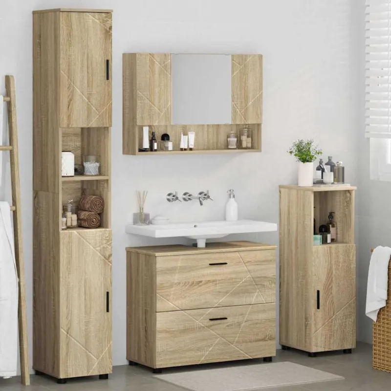 Vonios baldų rinkinys su stalčių 4 pcs Sonoma ąžuolas