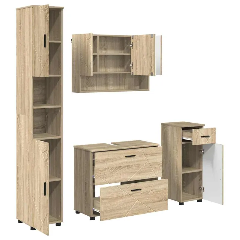 Vonios baldų rinkinys su stalčių 4 pcs Sonoma ąžuolas