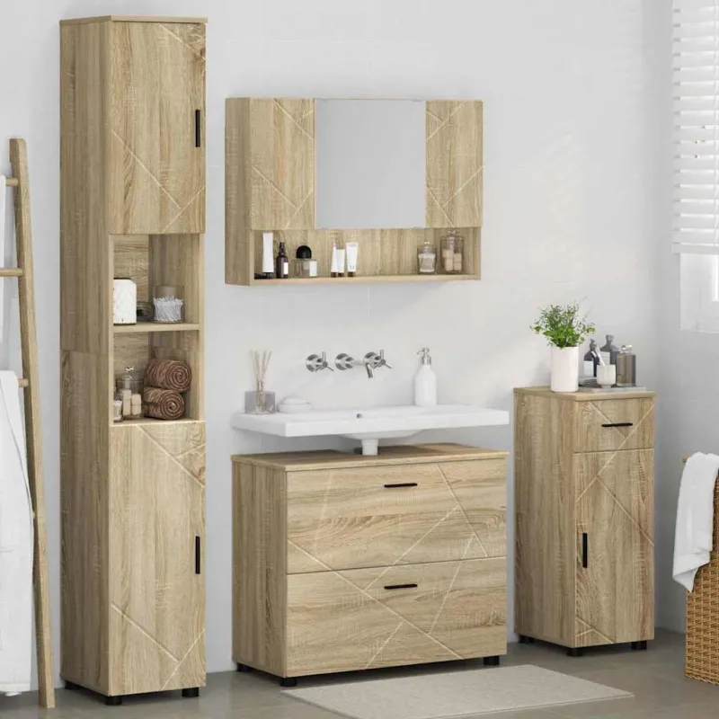 Vonios baldų rinkinys su stalčių 4 pcs Sonoma ąžuolas