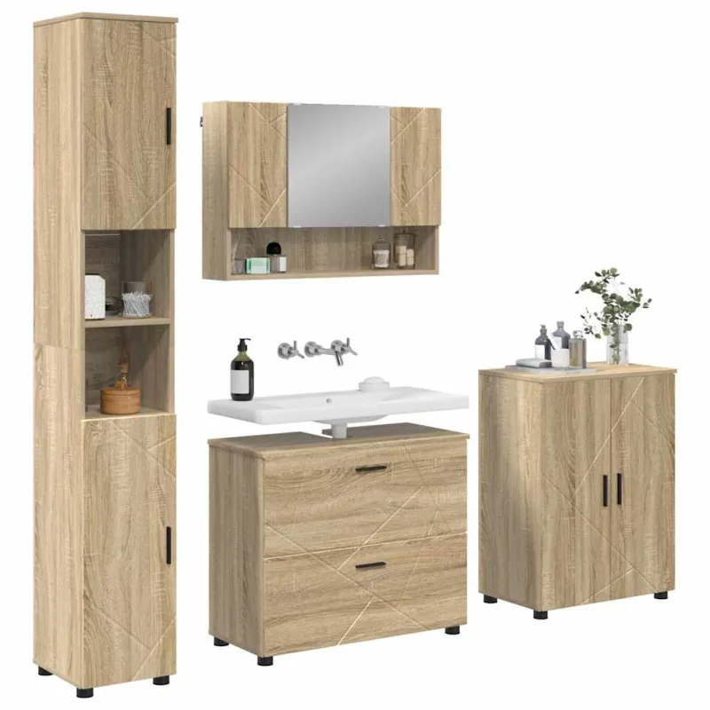 Vonios baldų rinkinys su stalčių 4 pcs Sonoma ąžuolas