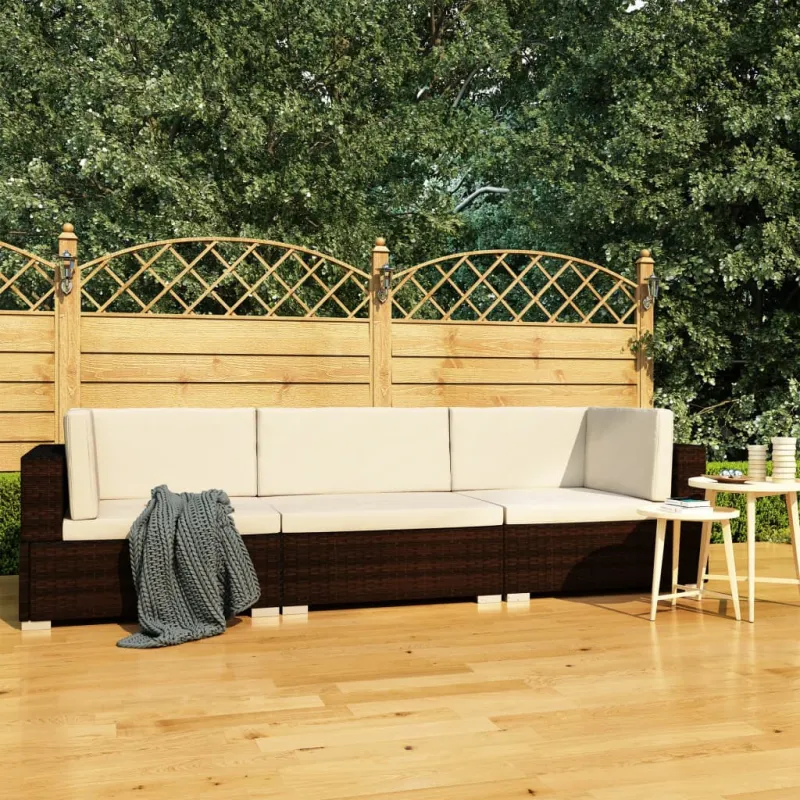 Sodo sohvakomplekti, 3-os osat, ruskea, rattan