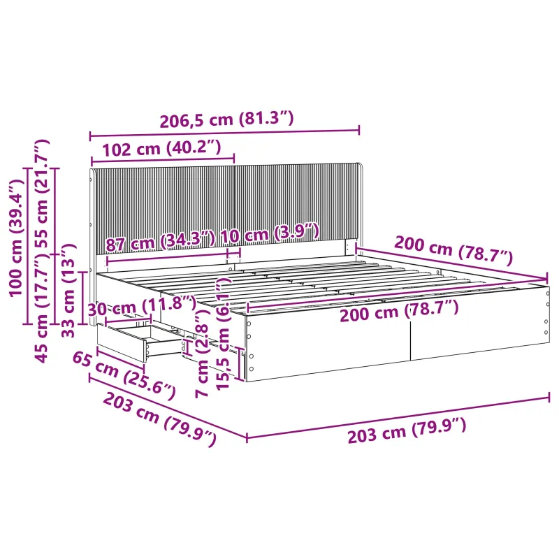 Lovos rėmas su saugojimu ir nugara Balta 200 x 200 cm